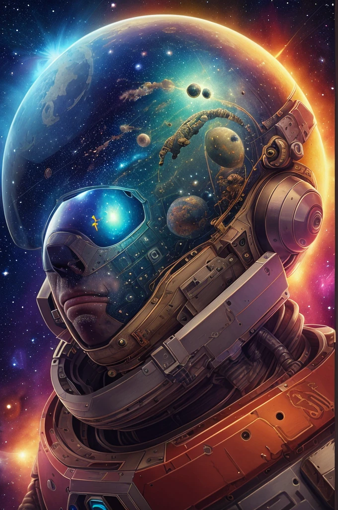 航天员博格的肖像 (宇航员: 1.2) 漂浮在外层空间, 星云, 星系, 细节复杂 (朱布斯线性艺术_v2: 1.0).