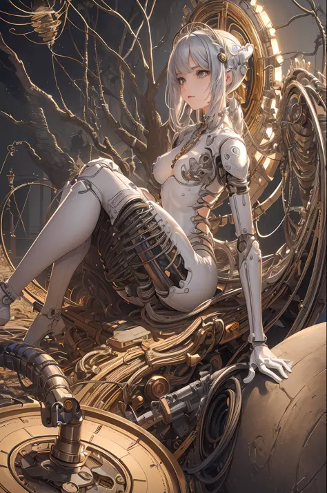 (((masterpiece))), (((best quality))), ((ultra-detailed)), (highly detailed CG illustration), ((an extremely delicate and beautiful)),(from side),cinematic light,((1mechanical girl)),solo,full body,(machine made joints:1.2),((machanical limbs)),(blood vess...