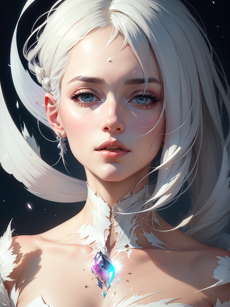 professional portrait , abstract beauty, approaching perfection, delicate face, dynamic,white hair, moonlight, highly detailed, digital painting, artstation, concept art, smooth, sharp focus, illustration, art by Carne Griffiths and Wadim Kashin