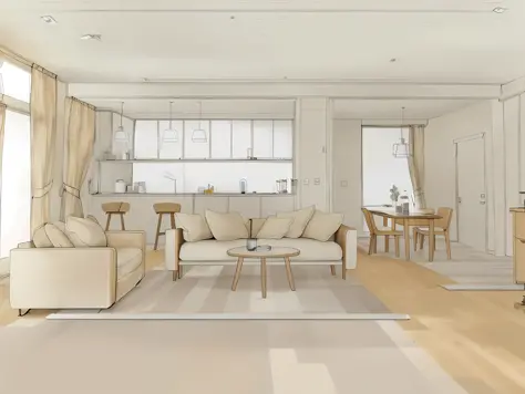 a oil painting of a beautiful modern living room, (((foster and partners, artists impression, artistic impression, by Hamish MacDonald, by Carey Morris, by David Brewster, higher detailed illustration, by Helen Berman, an illustration, detailed illustratio...