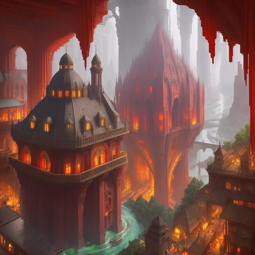 A picture taken from a video game of a castle surrounded by fire - SeaArt AI