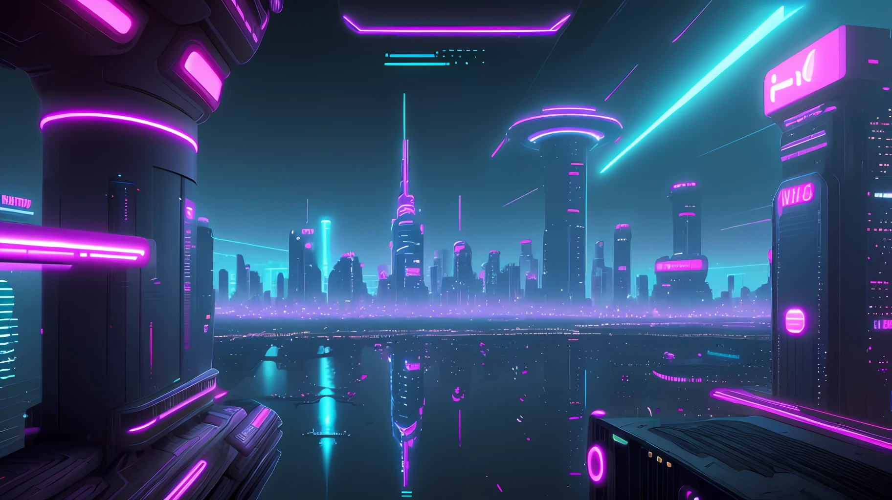 A big futurist city in cyberpunk style, neon, ultra wide view - SeaArt AI