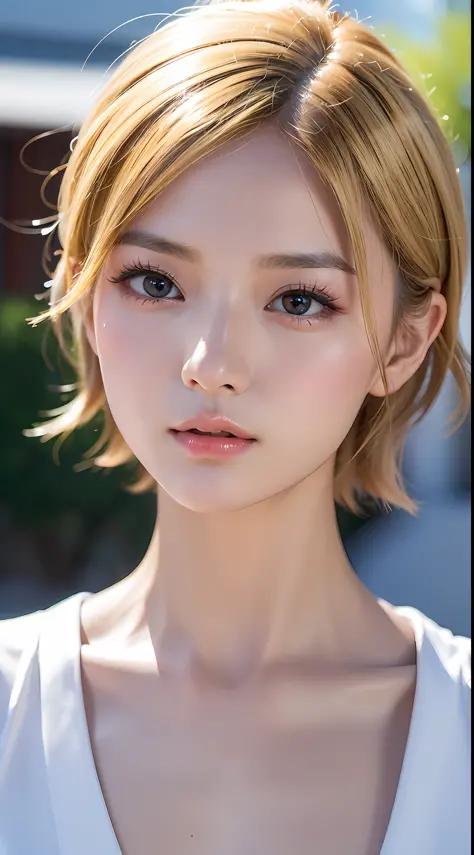 (yinchuan:1.5), close-up, masterpiece, best quality, raw photo, photorealistic, face, incredibly ridiculous, beautiful girl, cute, short hair, depth of field, high resolution, ultra detail, short blonde fine detail, highly detailed, highly detailed eyes an...