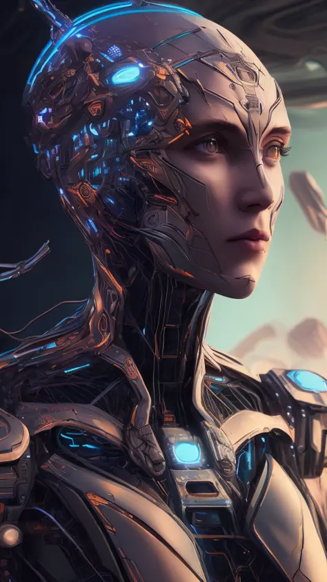 Awesome digital painting (cybernetic cell phone), art station, detailed, intricate, matte, digital art, hd, 8k, beautiful, high quality, portrait, cyborg, cinematic 8k