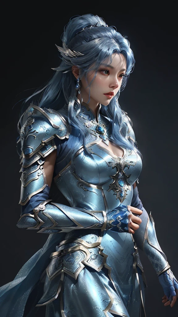a close up of a woman in a silver and blue dress, chengwei pan on artstation, by Yang J, detailed fantasy art, stunning character art, fanart best artstation, epic exquisite character art, beautiful armor, extremely detailed artgerm, detailed digital anime art, artgerm on artstation pixiv, armor girl