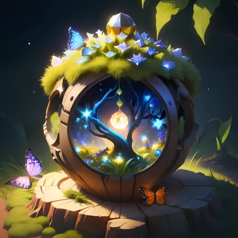 there is a fantasy anthill made from a magic eight ball sparkles