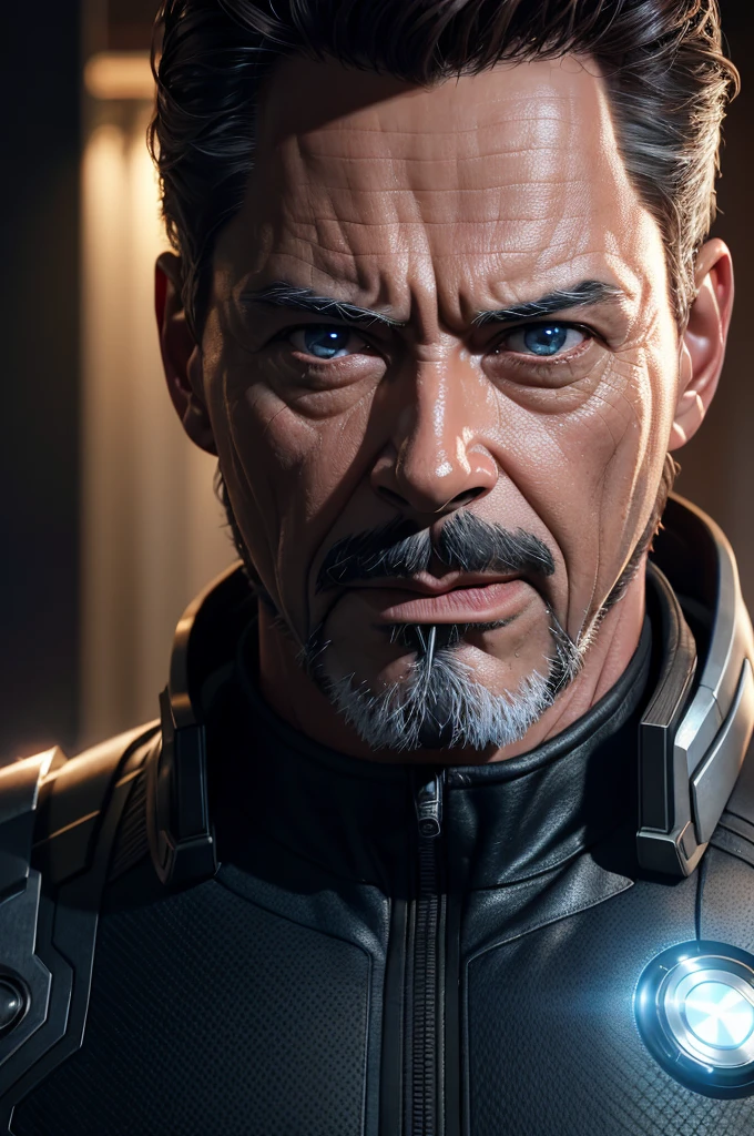 merveille, Le vieil homme Tony Stark, de façon réaliste, lumières dynamiques, vieux, chaume gris, tournage complet, (fond d&#39;écran CG Unity 8k extrêmement détaillé), tendance sur artstation, tendance sur CGSociety, détail élevé, netteté, Spectaculaire, photoréaliste