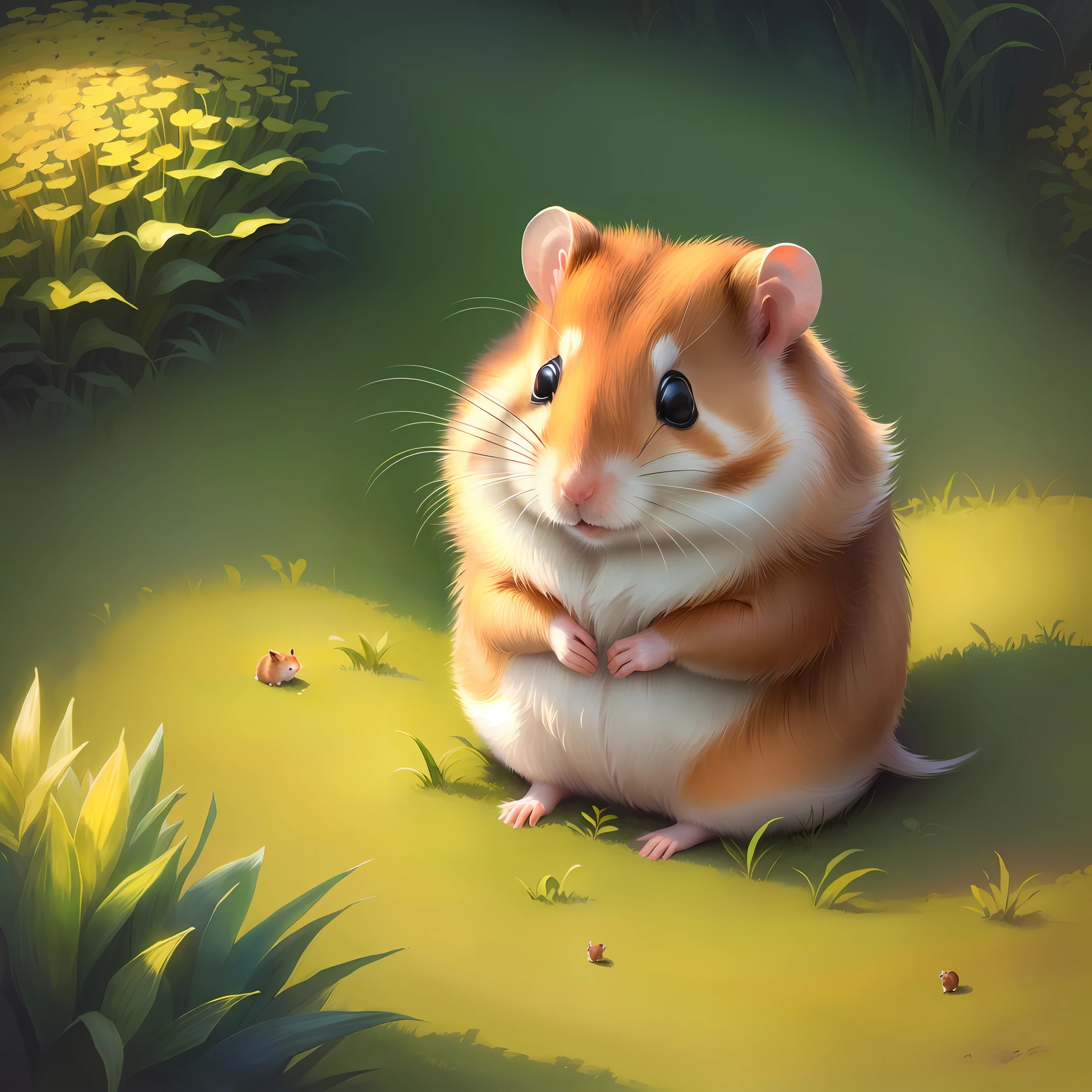 A hamster sitting on a grass anthill - SeaArt AI