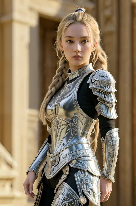 (8K, best quality:1.2), (masterpiece:1.37), (photo, photorealistic:1.37), (ultrahigh-res), full body, walking pose, shot from front, slow motion, female paladin wearing the full body, (light silver armour:1.2),(ornately decorated armor), (insanely detailed...