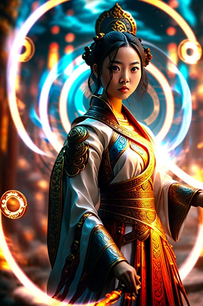 Best quality,masterpiece,ultra high res,(photorealistic:1.4),xiuxian,weapon,Detailed face,
1girl,solo,weapon,cleavage,(magic circle:1.2),xiuxian,upper body,Beautiful girl,full body,east asian architecture,sheath,architecture,