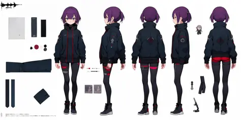 1 young girl, character sheet, concept art, full body, (masterpiece:1.2), (best quality:1.3), 1girl, standing, punk