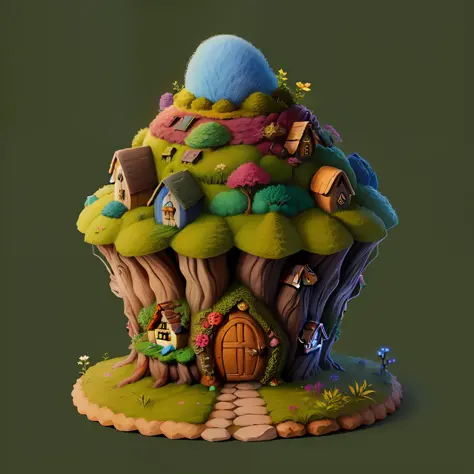 a fairy house made of wool in the shape of an anthill in fantasy style