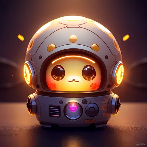 very cute little robot, round and cute, with some musical elements, love music, on a glowing stage, very beautiful colors, super...