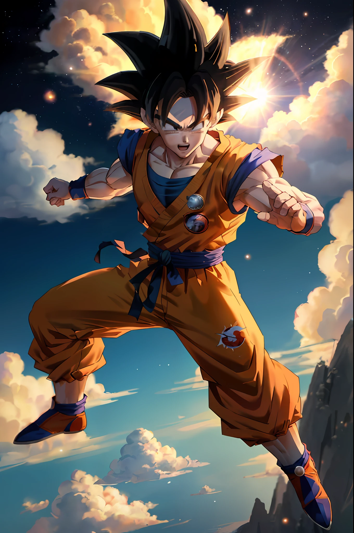 dragon ball goku flying through the sky with clouds in the background, son goku, goku from dragon ball, goku from dragon ball z, photorealistic human goku, goku from dragonball z, goku, badass anime 8 k, human goku, highly detailed portrait of goku, portrait of goku, super saiyan goku, goku portrait, 4 k manga wallpaper, character dragonball