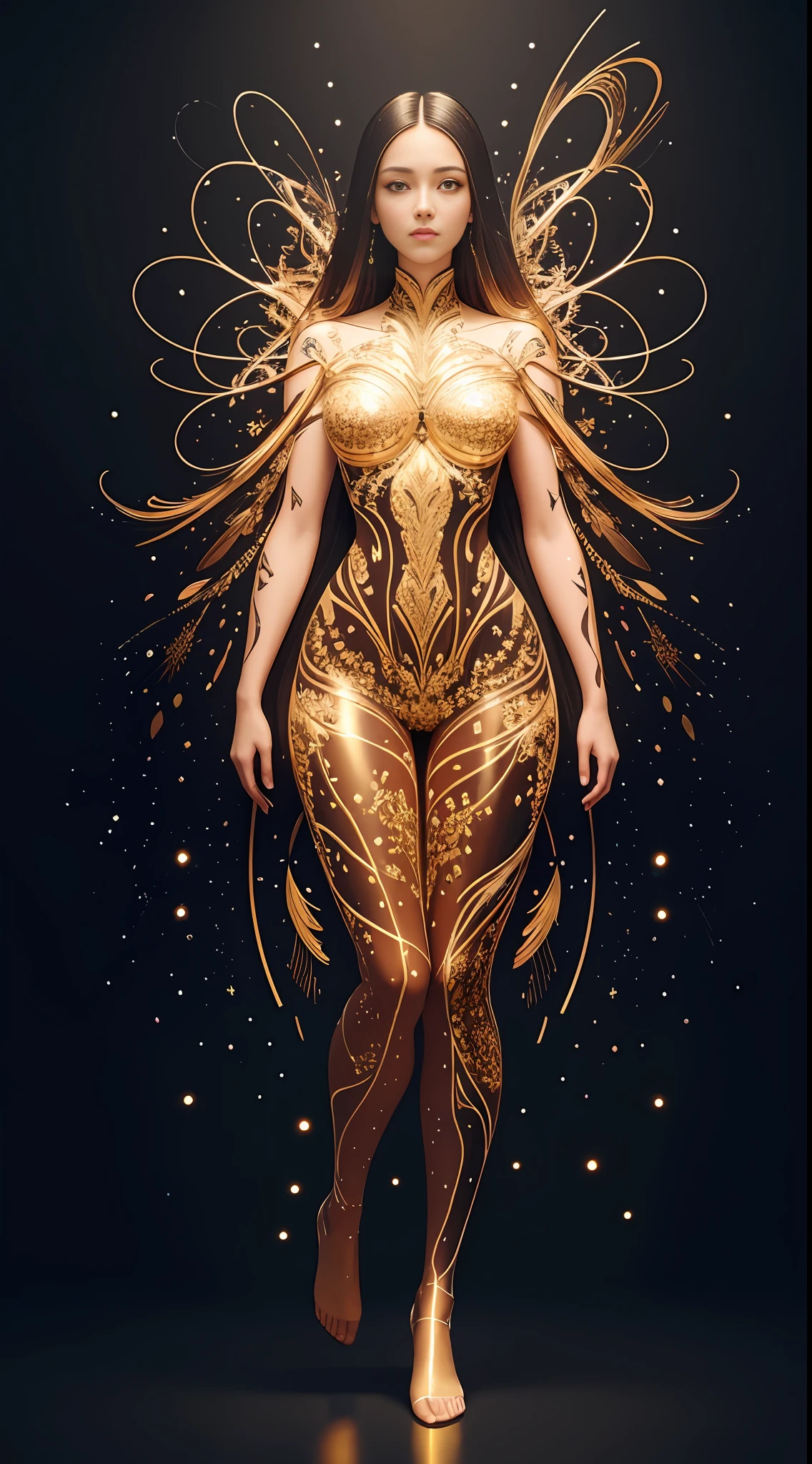 Beautiful symmetrical full body photo painted in oil with thick brushstrokes and wet paint, Fibonacci, golden ratio, melted wax, visible brushstrokes, surrounded by crystal spheres, tessellation 3D wireframe, neural graphic, neurons, beautiful woman, perfect, color, love, passion, oil on canvas, thick brushstrokes, insanely detailed, 8k uhd, masterpiece, artstation, surreal