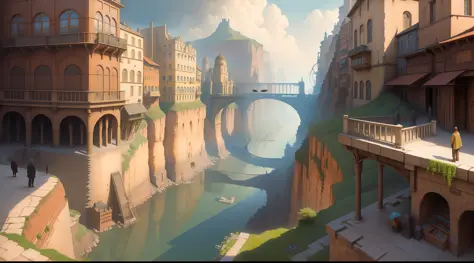 ((masterpiece)),((best quality)),((high detial)),((realistic,))
Industrial age city, deep canyons in the middle, architectural streets, bazaars, Bridges, rainy days, steampunk, European architecture