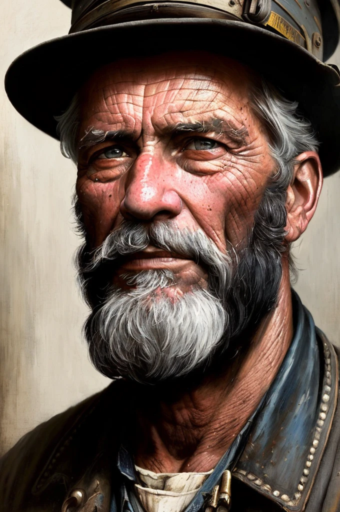 Un retrato de un viejo minero de carbón en el siglo 19, Hermosa pintura con cara muy detallada por Greg Rutkowski y Magali Villanueve, (el retrato más bello del mundo:1.5)