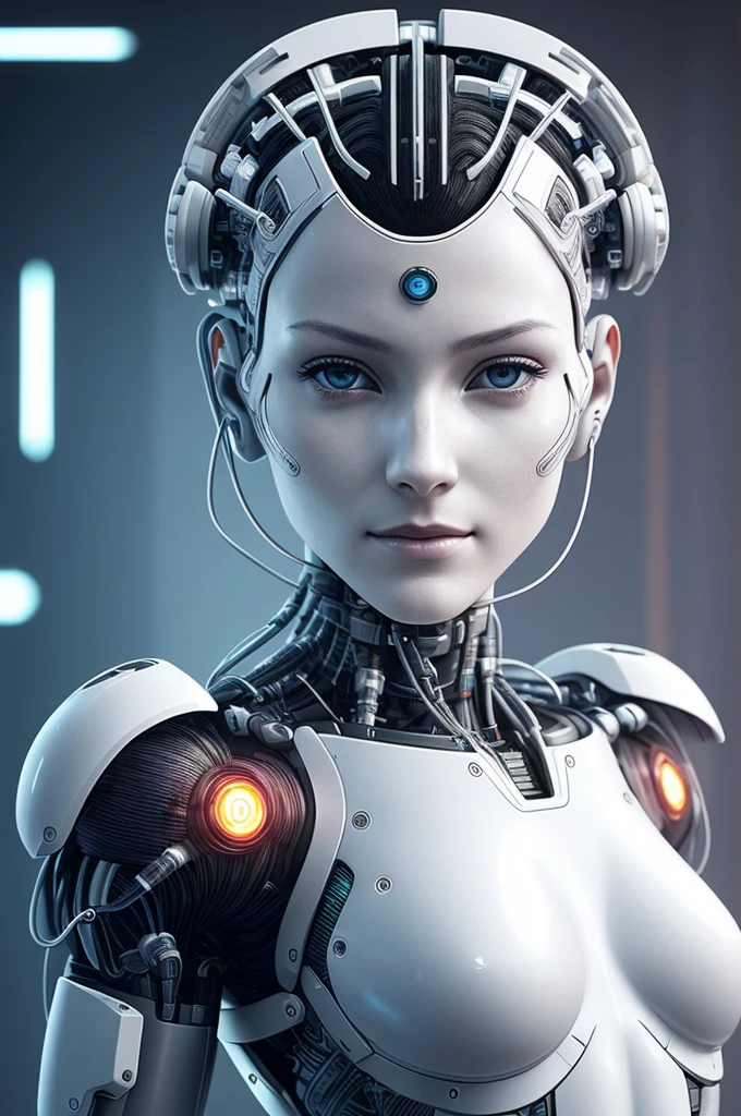 Elektronische Systeme On-Head Humanoide |Cyborg Woman| mit einem detaillierten Gehirn, das Sie sehen können| Mit einem zarten Herzen, das man sehen kann| Muskeldetaildraht | realistische Haut| Biopunk| Kybernetik | Cyberpunk | Canon M50| 100mm| scharfer Fokus | sanft| Hyperrealismus | Sehr detailiert| komplizierte Details | Vaskulärer Ausdruck | Telegraph |