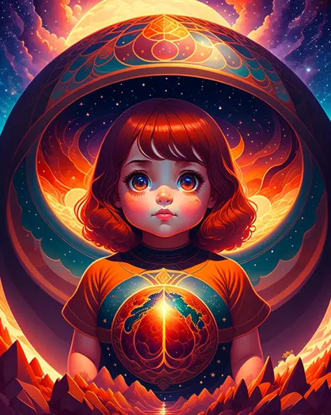 A little girl with really big breasts and a beautiful earth filled with water and lava, intricate, masterpiece, expert, insanely detailed, 4k, composition, framing, centered, symmetry, painted, intricate, volumetric lighting, beautiful, rich deep colors ma...