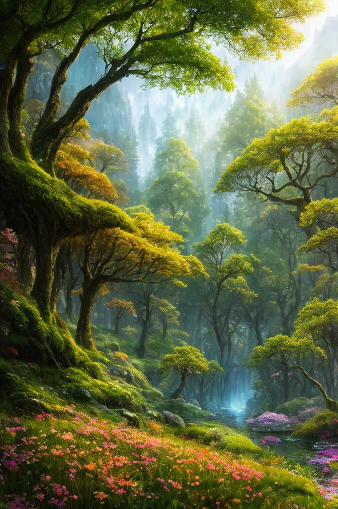 chef-d&#39;œuvre, meilleure qualité, haute qualité,extrêmement détaillé CG unity 8k wallpaper, Une scène enchanteresse et onirique d&#39;une forêt fantastique, avec des arbres imposants, champignons rougeoyants, et des vallons de fées cachés, créant un sentiment de mystique et d&#39;enchantement, Station artistique, Illustration numérique, complexe, tendance, couleurs pastel, peinture à l&#39;huile, photographie primée, bokeh, profondeur de champ, hdr, floraison, aberration chromatique ,photoréaliste,extrêmement détaillé, tendance on Station artistique, tendance on CGsociety, complexe, détail élevé, Spectaculaire, art à mi-parcours