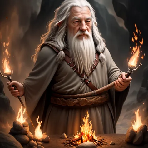 cinematic shot of Gandalf cute realistic, surrounded by fire, seamless ...