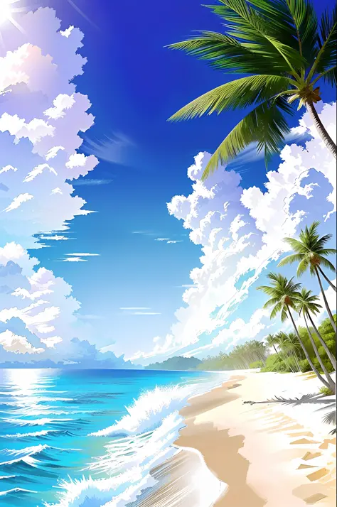 beach,canoe,clouds,coconut tree,waves landscape