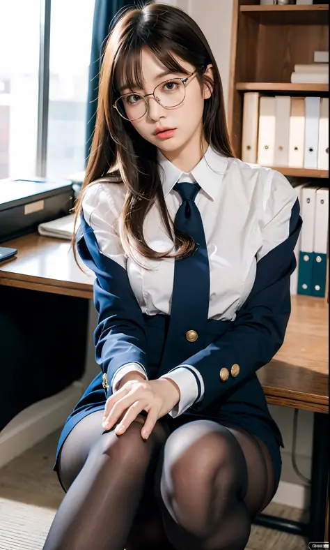 ulzzang-6500-v1.1, (raw photo:1.2), (photorealistic:1.4), beautiful detailed girl, very detailed eyes and face, beautiful detailed eyes, absurd, incredibly ridiculous, huge file size, super detailed, high resolution, very detailed, best quality, masterpiece, kemomimi, ((office lady's uniform)), illustration, very detailed, CG, Unity, 8k wallpaper, amazing, fine details, masterpiece, best quality, very detailed CG uniform 8k wallpaper, face light, movie lighting, 1girl, 16 years old, (without panties)), (with glasses), ((dynamic pose)), (camel toe), (half), (pantyhose), (pantyhose and legs)), ((knee-bending and leg-holding))
