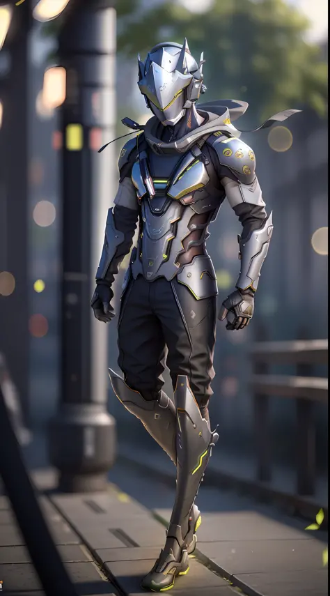 Masterpiece, Best Quality, High Resolution, 1BOY, Ultra High Resolution, Solo, Genji, (Surreal: 1.4), Film, Particle, Octane Rendering, Strong, Bokeh, 85mm Lens, Full Body,