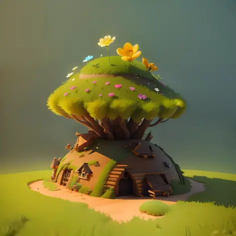 an anthill made from  animation groundhoug,cubby,cute,flower,3D,upscales