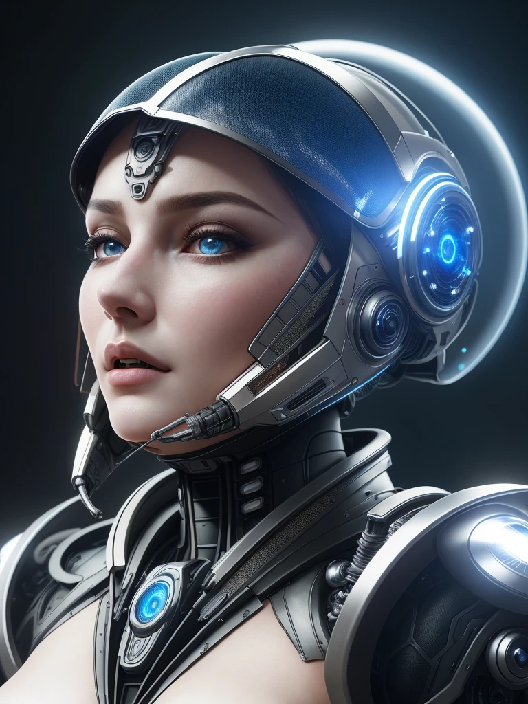 complex 3d render ultra detailed of a beautiful porcelain profile woman android face with motocycle cyber punk helmet, full body, sitting, cyborg, robotic parts, 150 mm, beautiful studio soft light, rim light, vibrant details, luxurious cyberpunk, lace, hyperrealistic, anatomical, facial muscles, cable electric wires, microchip, elegant, beautiful background, octane render, H. R. Giger style, 8k, best quality, masterpiece, illustration, an extremely delicate and beautiful, extremely detailed ,CG ,unity ,wallpaper, (realistic, photo-realistic:1.37),Amazing, finely detail, masterpiece,best quality,official art, extremely detailed CG unity 8k wallpaper, absurdres, incredibly absurdres, robot, silver halmet,