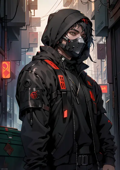 ultra detail, high resolution, ultra detailed, best quality, amazing, top quality, extremely detailed CG unity 8k wallpaper, cinematic lighting, cyberpunk, dark boy, trash gang facemask