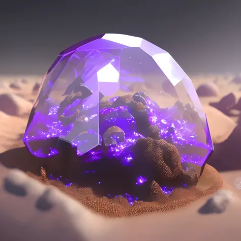 anthill surrounded by a purple ray and a transparent shield, super realistic