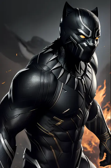 (8k, RAW photo, best quality, masterpiece:1.2), ultra detailed, official art, photo-realistic:1.37, upper body shot, marvel Black Panther, film grain, action pose