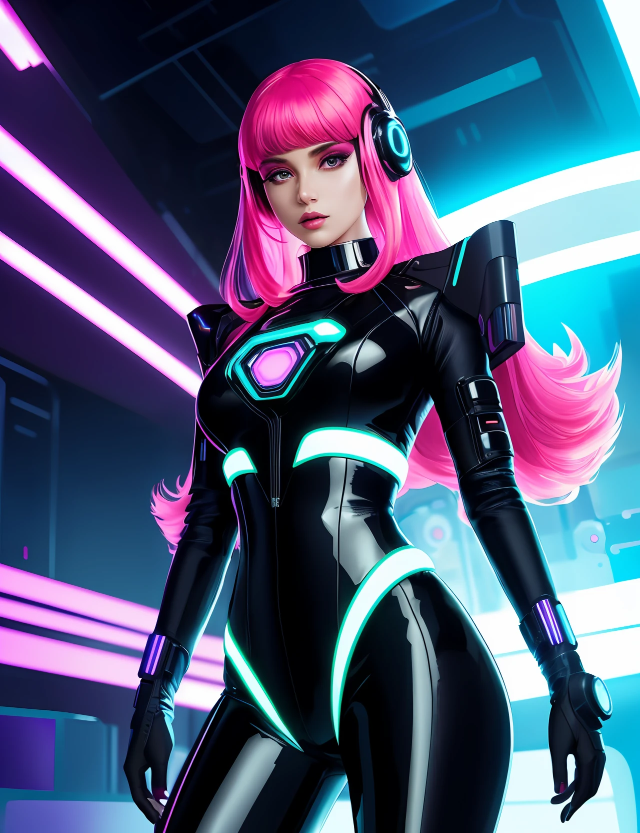 A girl dons a striking ensemble of futuristic attire, blending fashion ...