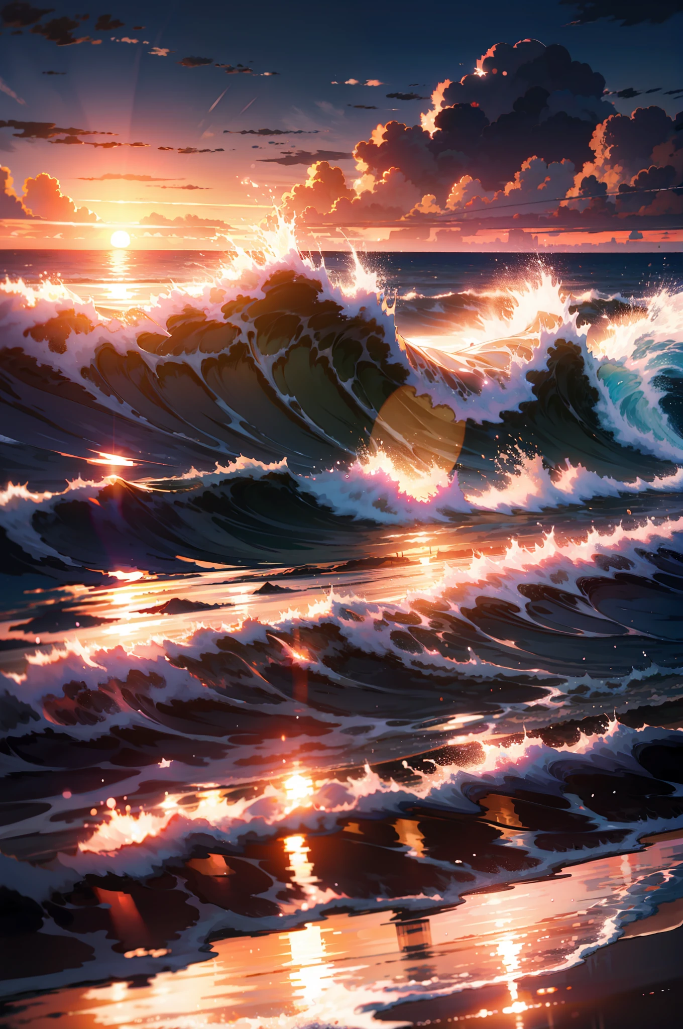日の出, ビーチの波