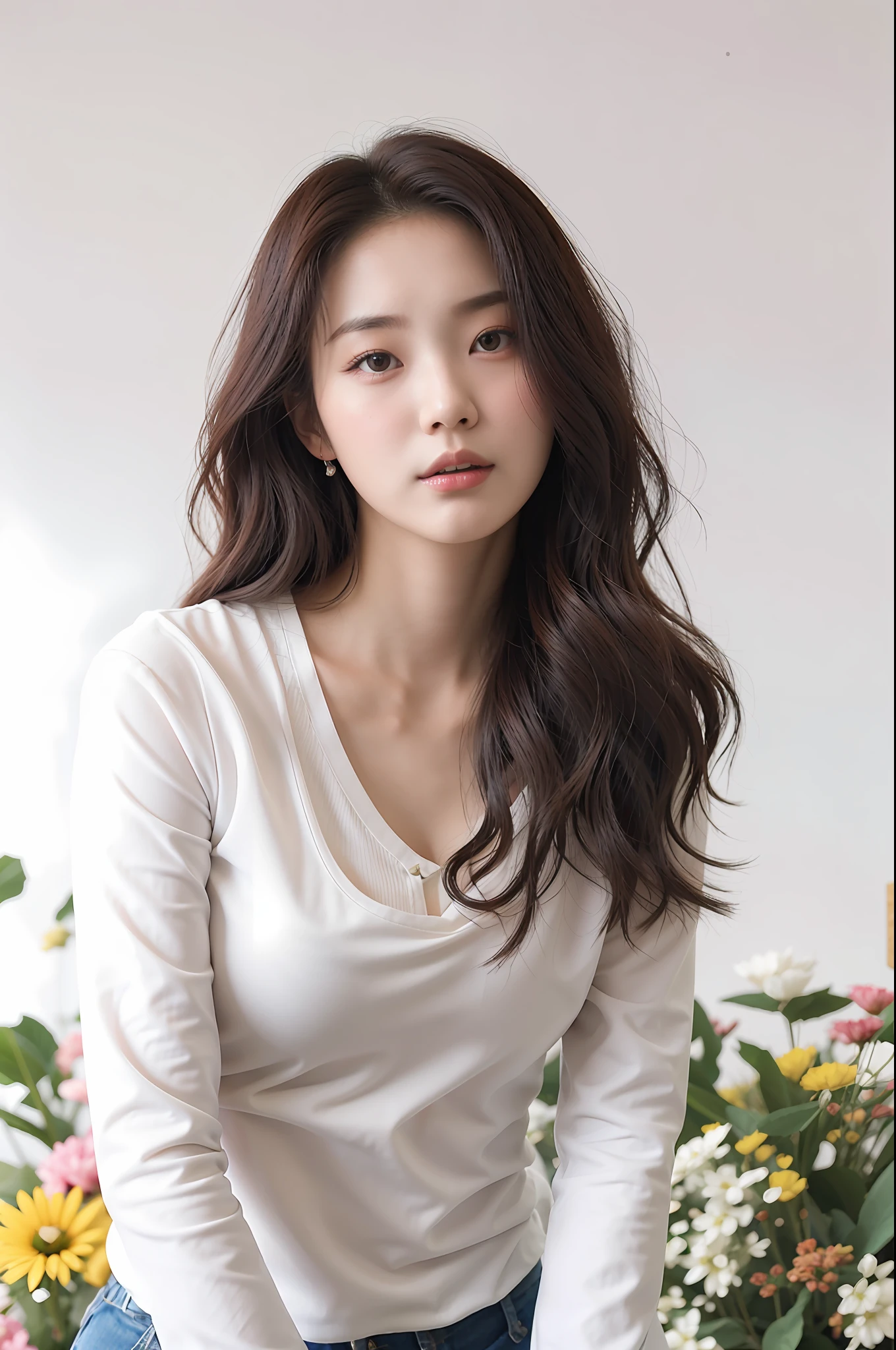 uma mulher com cabelos longos e camisa branca posando para uma foto, linda mulher sul-coreana, linda jovem coreana, linda jovem coreana, hwang se-on, atriz feminina da Coreia, modelo de moda feminina coreana, heonhwa choe, Canção hye kyo, Lee Ji-eun, Lee Ji-eun, jaeyeon nam, linda atriz coreana