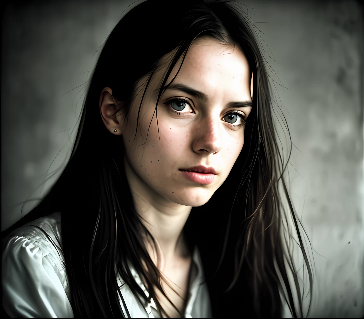 solo portrait photo of a real life girl 30 years old 
dark fantasy background, charming smirking
by Ando Fuchs and Julius Horsthuis ultra realistic highly detailed intricate photorealistic analog style photograph sharp focus on eyes, cinematic lighting