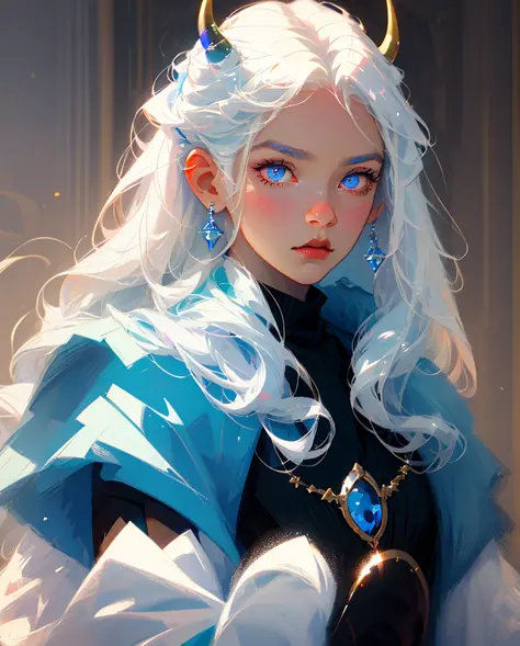 Perfect masterpiece, highest quality, perfect work of art, 8K, illustration, soft pale blue fur, white hair, black pupils, ghost...