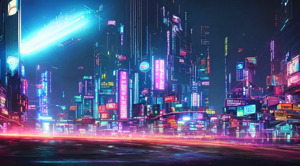 visuais cyberpunk em ritmo acelerado de paisagens urbanas iluminadas por neon, Hiperrealismo, iluminação cinematográfica, sombra projetada, visor, perspectiva, reflexo de lente, Ultra HD, alta qualidade, melhor qualidade