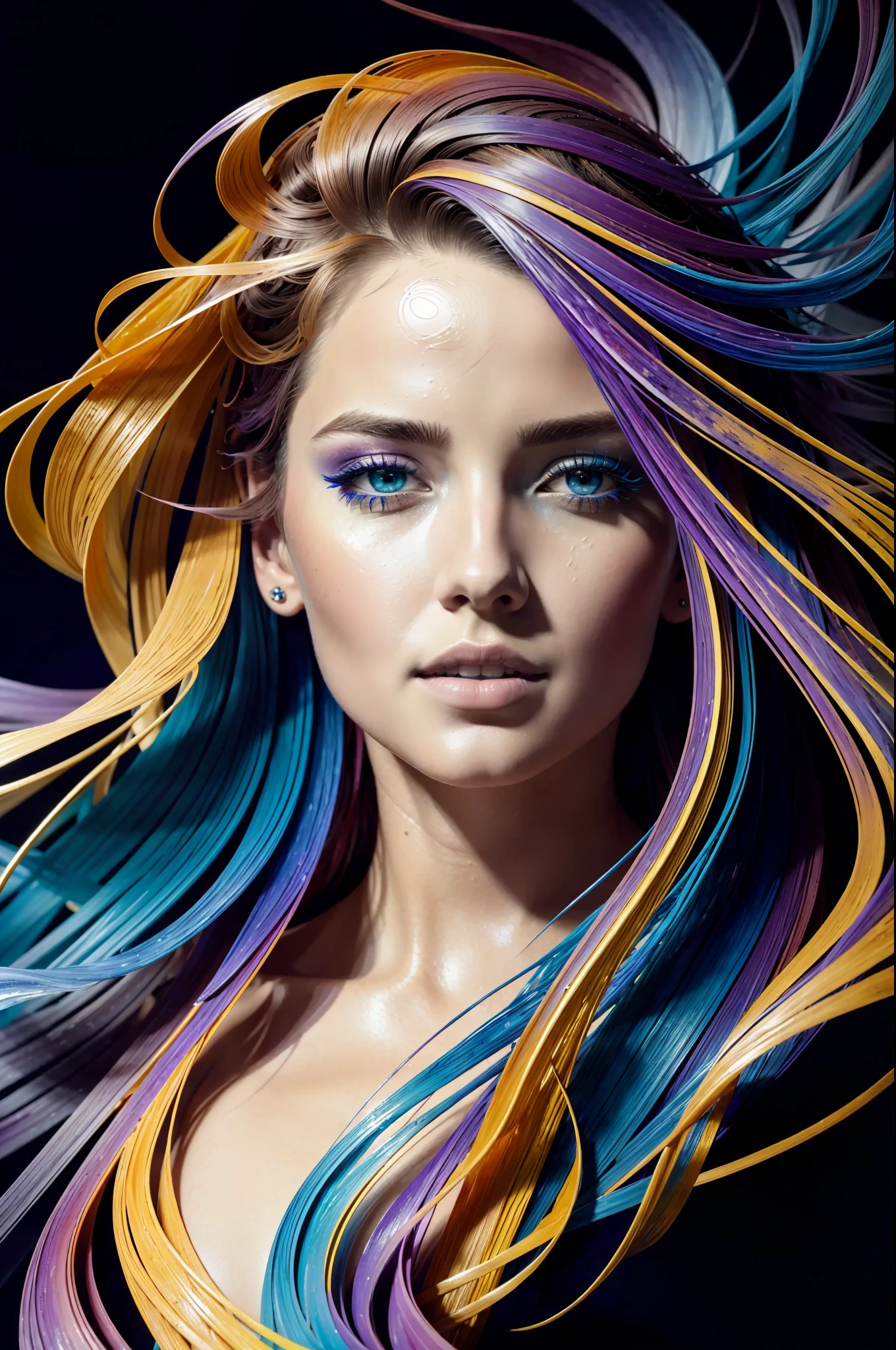 Colorful beautiful girl: a giru 28-years old, messy hair, oil painting, nice perfect face with soft skinice perfect face, blue yellow colors, light purple and violet additions, light red additions, intricate detail, splash screen, 8k resolution, masterpiece, cute face,artstation digital painting smooth veryBlack ink flow: 8k resolution photorealistic masterpiece: intricately detailed fluid gouache painting: by Jean Baptiste Mongue: calligraphy: acrylic: watercolor art, professional photography, natural lighting, volumetric lighting maximalist photoillustration: by marton bobzert:, complex, elegant, expansive, fantastical,  wavy hair, vibrant, Best quality details, realistic, High definition, High quality texture, epic lighting, Cinematic film still, 8k, soft lighting, anime style, masterful playing card border, random Colorful art, oil painting, blue yellow colors, light purple and violet additions, light red additions, intricate detail, splash screen, 8k resolution, masterpiece, artstation digital painting smooth veryBlack ink flow: 8k resolution photorealistic masterpiece: intricately detailed fluid gouache painting: by Jean Baptiste Mongue: calligraphy: acrylic: watercolor art, professional photography, natural lighting, volumetric lighting maximalist photoillustration: by marton bobzert:, complex, elegant, expansive, fantastical, vibrant