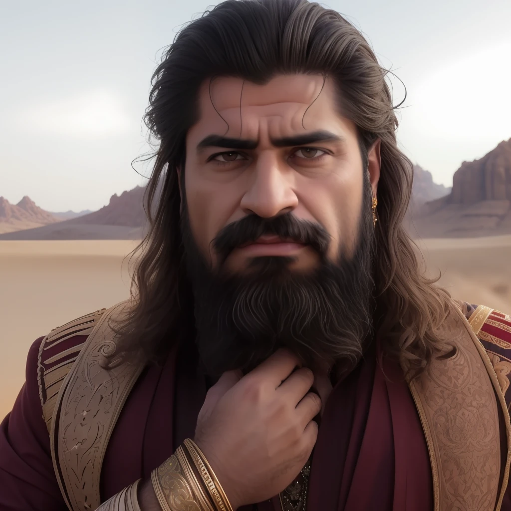 A man with long hair and a beard in a desert - SeaArt AI