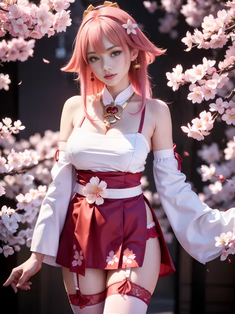 best quality, ultra high res, (photorealistic:1.4), 1girl, CG, lace-trimmed cherry blossoms color custom-made ancient japanese b...