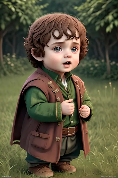 (cbzbb:1.25), portrait of cutest frodo baggins baby illustration, artstation, CGI_Animation,