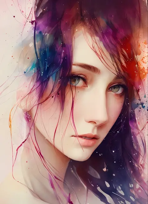 a 30 years-old woman by agnes cecile, luminous design, pastel colours, ink drips, autumn lights