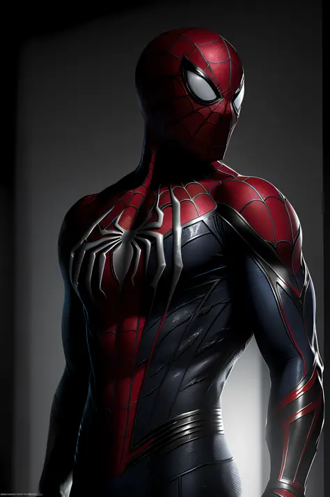 8k, RAW photo, best quality, masterpiece: 1.2), ultra detailed, official art, photo-realistic: 1.37 (a masterpiece of quality, Spider-Man outfit with biorganic texture in black and white, with reflections and brightness, organic, venom symbiote, three-dime...