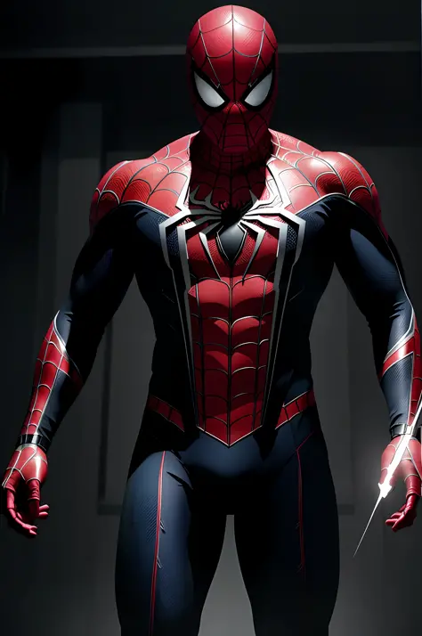 (8k, RAW photo, best quality, masterpiece: 1.2), ultra detailed, official art, photo-realistic: 1.37, spider man, black suit, spider in the center of your chest in white, organic looking clothing, gooey testura, symbiote, art, PS5 cinematic screenshot, hig...