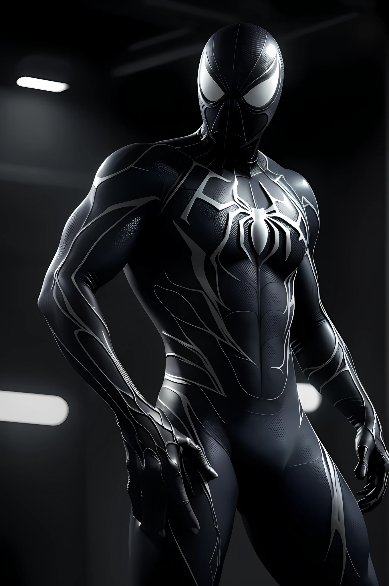 A close up of a person in a black suit with a spider - man costume - SeaArt  AI