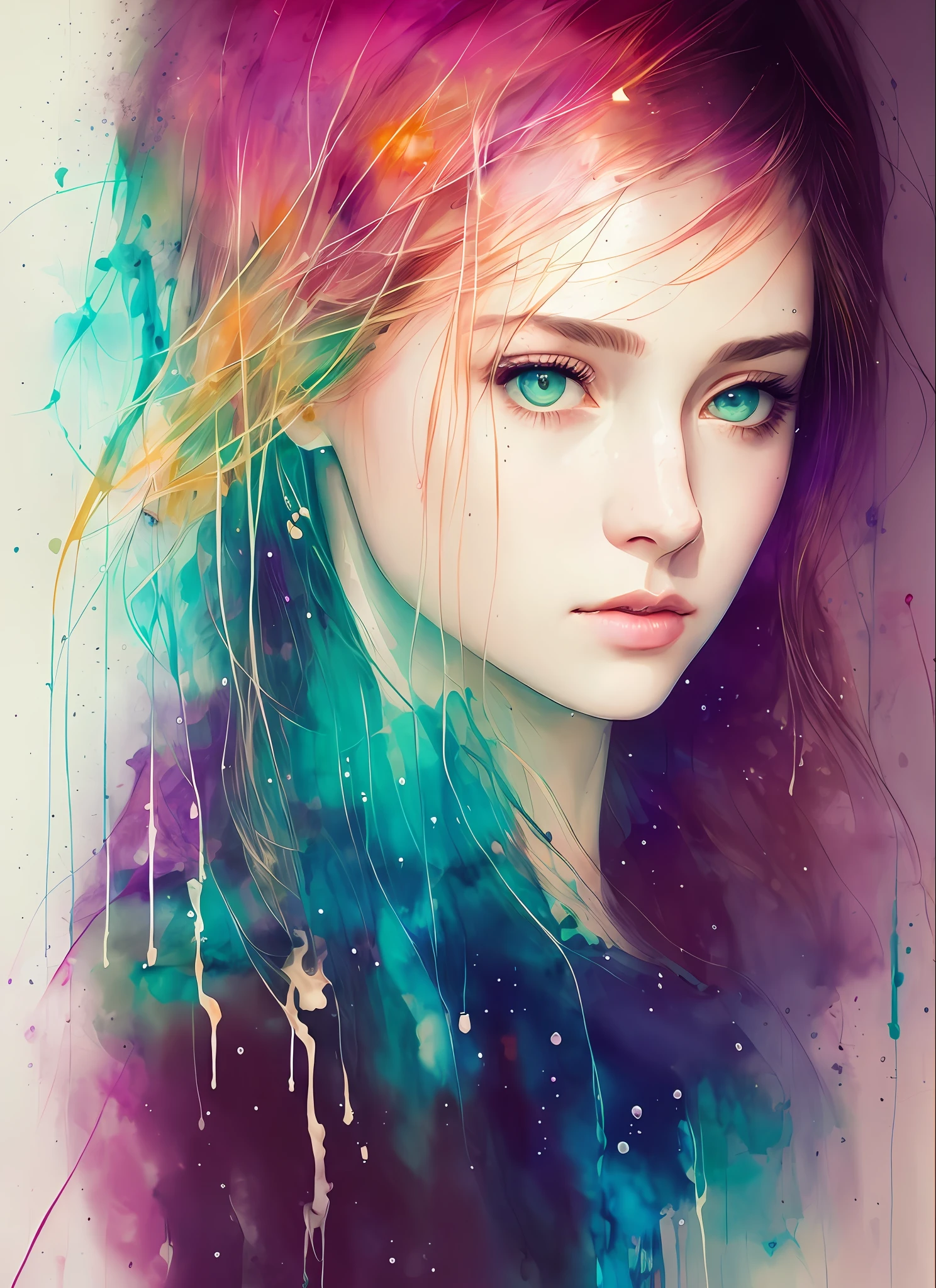 امرأة بواسطة أغنيس سيسيل, تصميم مضيء, ألوان فاتحة, قطرات الحبر, أضواء الخريف