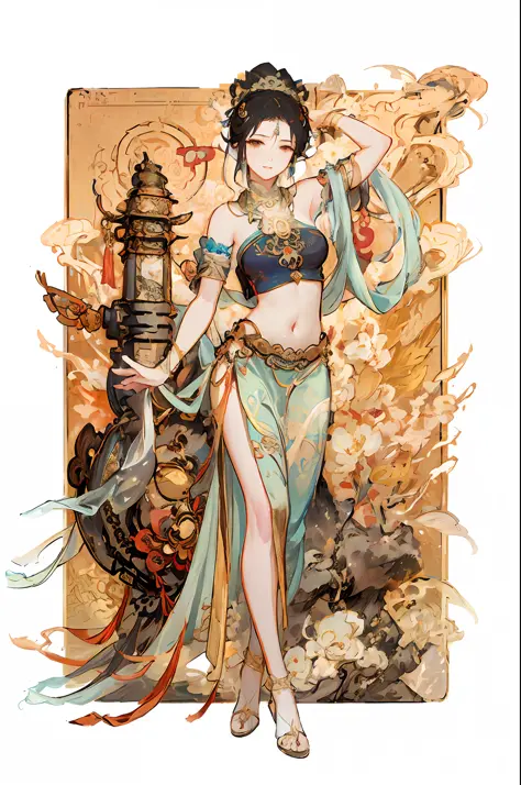 arafed image of a woman in a belly dance costume, alphonse mucha and rossdraws, by Yang J, inspired by Fenghua Zhong, full color illustration, a beautiful fantasy empress, inspired by Lan Ying, by Shen Zhou, a beautiful artwork illustration, by Qu Leilei, by Yan Hui, by Zeng Jing, by Lu Guang