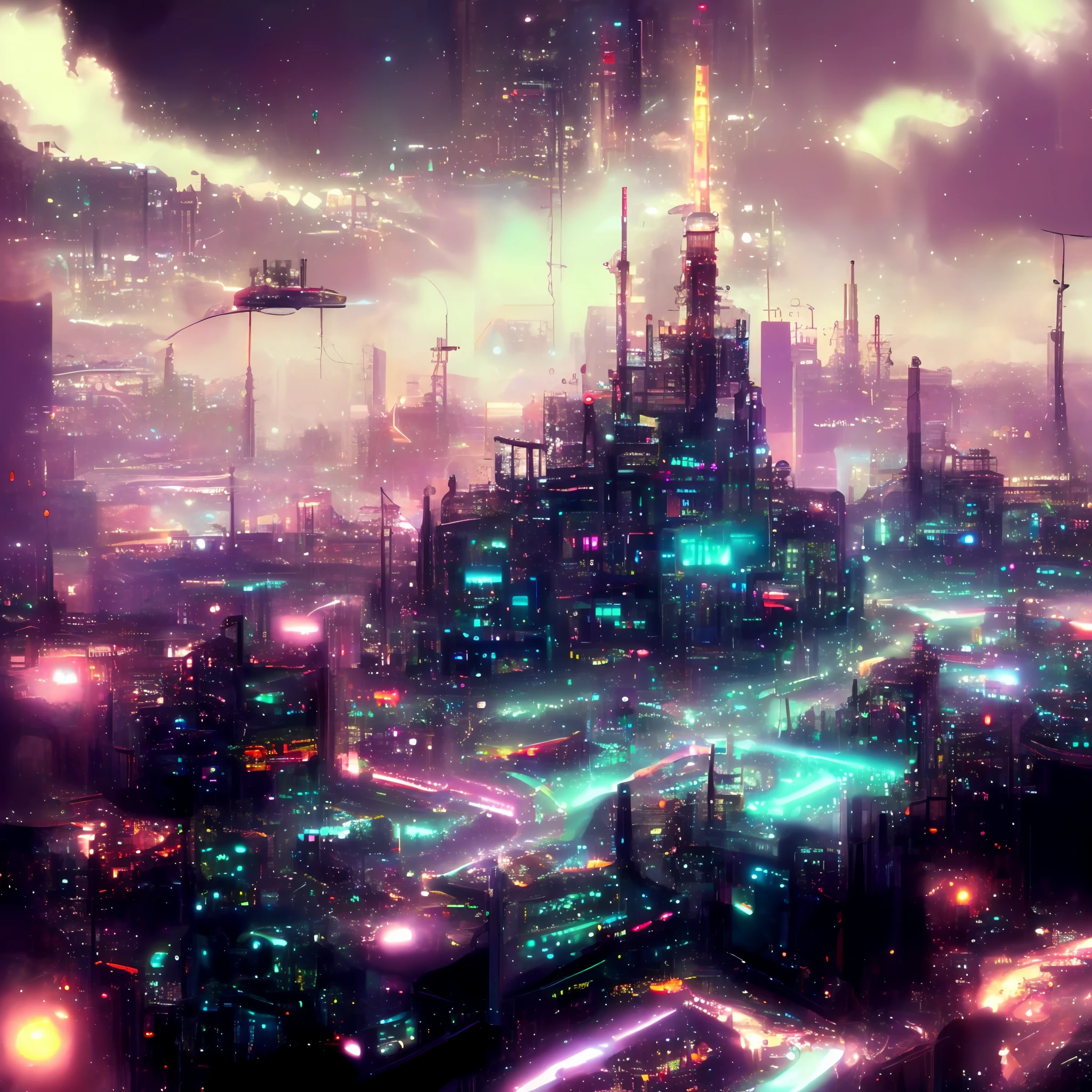 digital ink, wide shot, sci fi city, Cybercity, style by JovianSociety